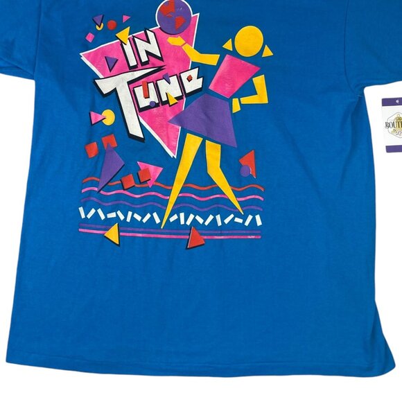 Vintage Hanes XL 90s "In Tune" Graphic TShirt Single Stitch Blue Retro Style - Picture 6 of 16